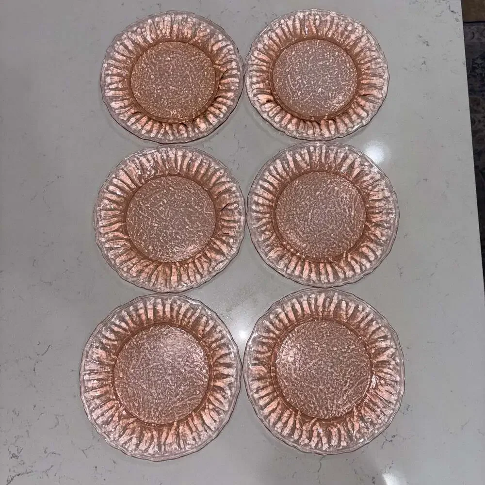 Vintage Morgantown Seneca Pink Crinkle Glass Bread/Salad Plates 7.25” (6)